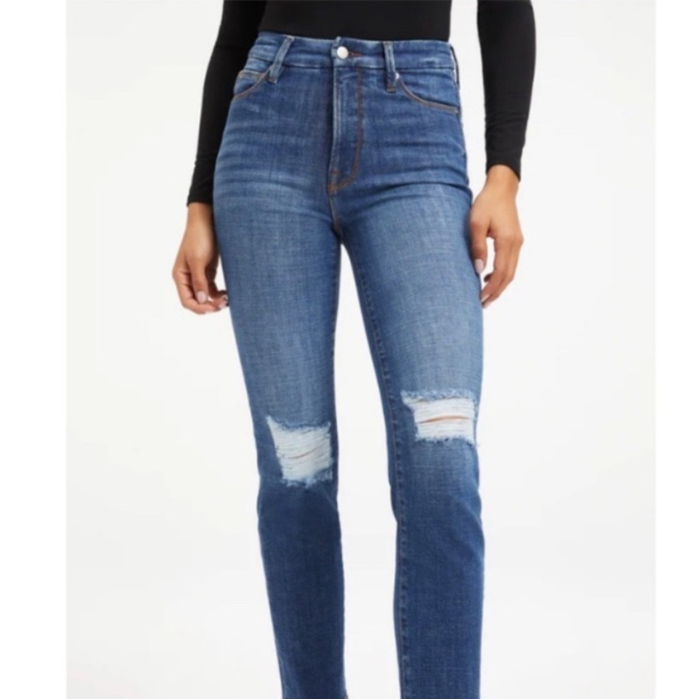 Good American Good Classic High Rise Ankle Jeans in Distressed Wash Size 8/29